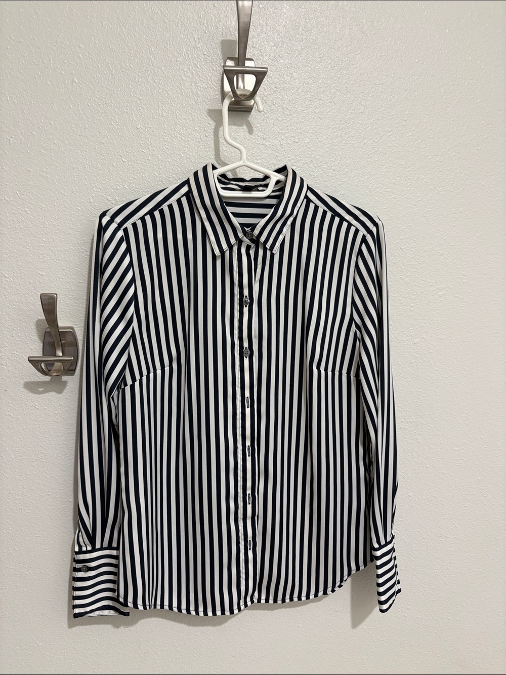Banana Republic Black and White Vertical Stripe Button-Down Shirt